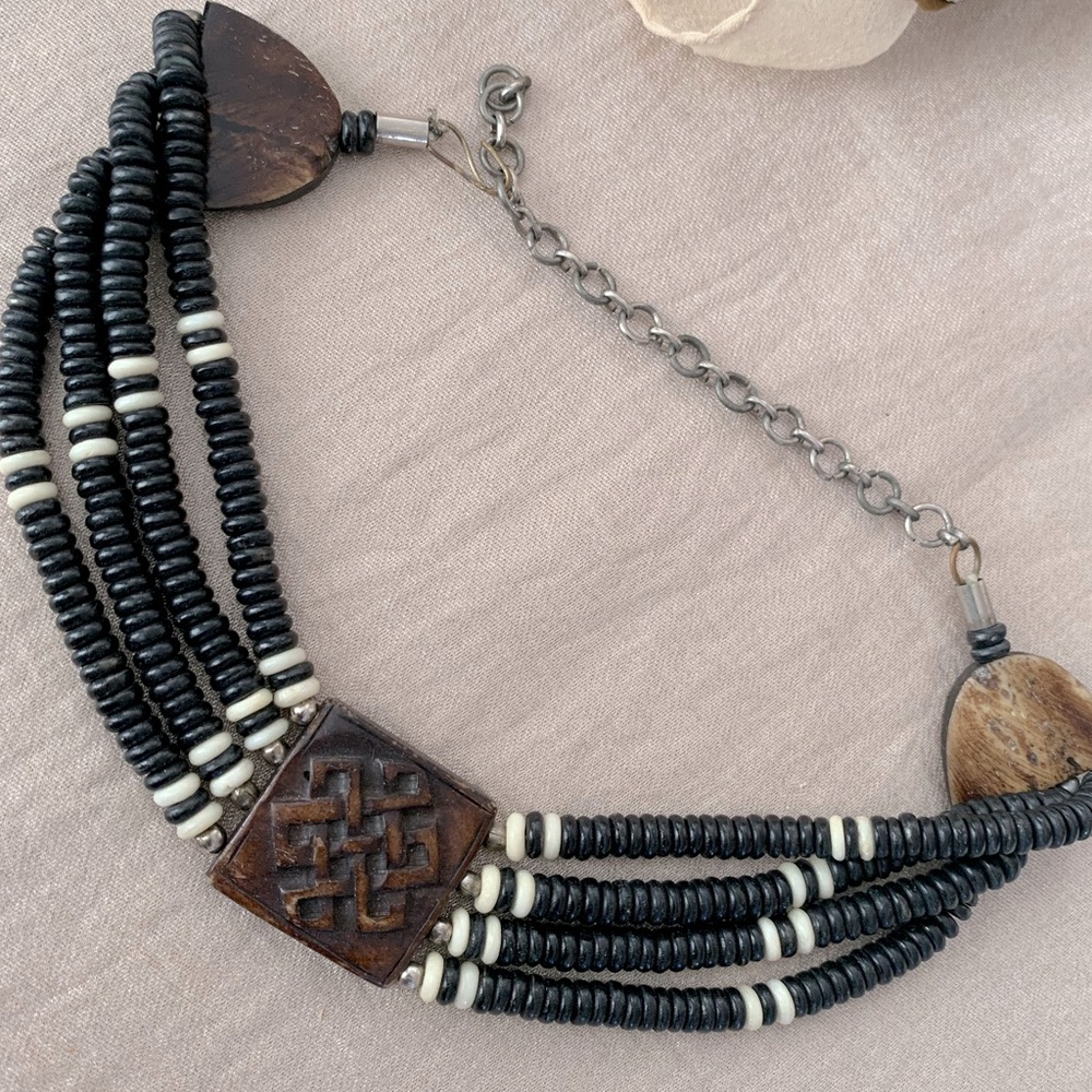 African Carved Bone Tribal Choker Necklace